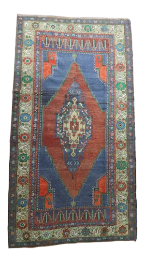 1940s Blue & Orange Turkish Rug - 4′9″ × 8′11″