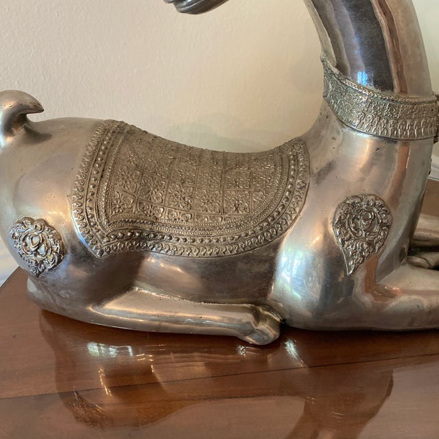 Hollywood Regency 1970s Hollywood Regency Style Nickel-Plated Recumbent Deer For Sale - Image 3 of 7