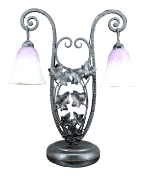 Art Deco Bicéphalous Wrought Iron Lamp from Schneider, France, 1920s