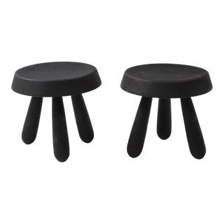 Petite Pair of Burnt Oak Tripod Stools by Douglas Mont for Facto Atelier Paris For Sale