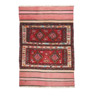 Vintage Tribal Kurdish Sumak Embroidery Kilim – Handwoven Floor Textile -3' 5'' X 5' 11'' For Sale