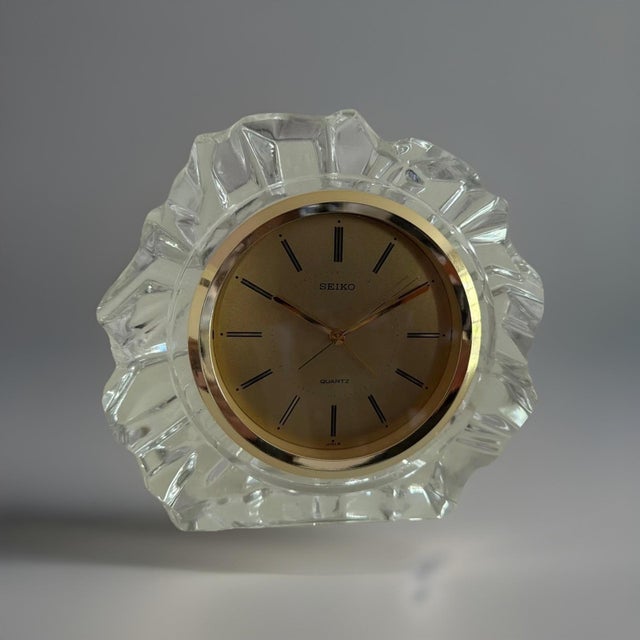 1980s 1980s Elegant "Ice Formation" Cut Crystal Seiko Mantle Clock Face Working Condition - Battery Operated For Sale - Image 5 of 5