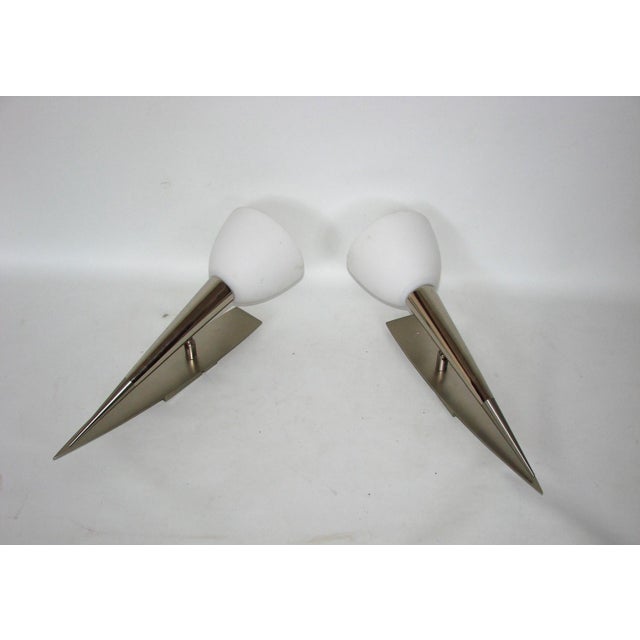 Vintage Torches Wall Lights in Steel and Glass, 1980s, Set of 2 For Sale - Image 4 of 6