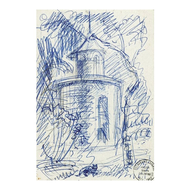 Simon Goldberg, Landscape, Pen Drawing, Late 20th Century For Sale