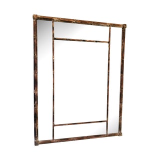 Mid-Century Distressed Wood Bamboo Mirror For Sale
