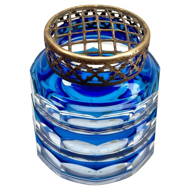 Vibrant Cobalt, cased-crystal glass large 'Pique Fleurs' vase with a cut-to-clear Art Deco decoration This design for...