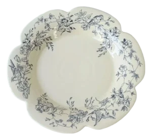 Retro-Style Blue and White Floral and Bird Ceramic Plate