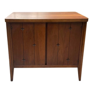 Mid Century Broyhill Saga Walnut Nightstand/ Storage Cabinet For Sale