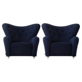 Set of Blue Hallingdal the Tired Man Lounge Chair by Lassen For Sale