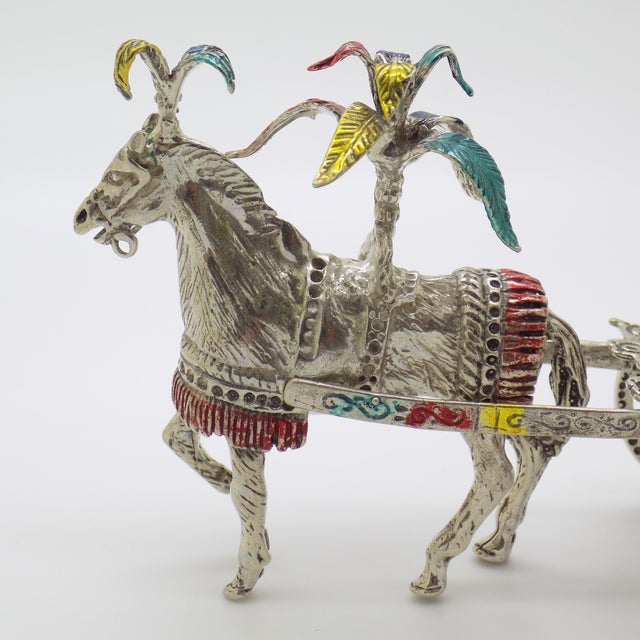 Large Vintage Italian Handmade Silver Carretto Siciliano Carriage with Enameled Parts, Sicily, 1980s For Sale - Image 4 of 13