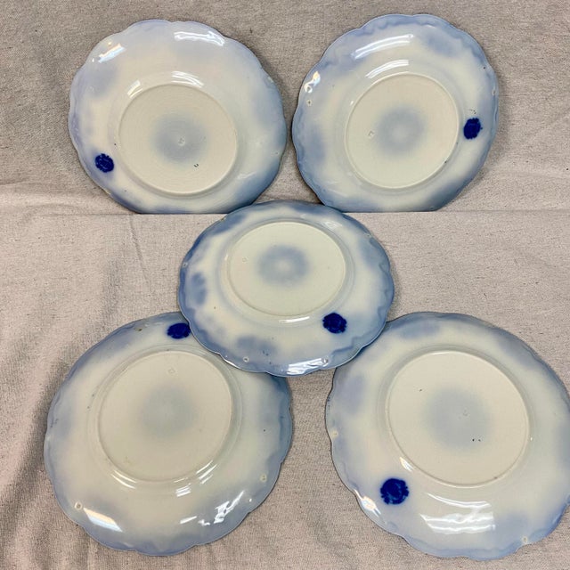 Antique Flow Blue Luncheon Plates, Lorne Clovers by Grindley - Set of 5 For Sale - Image 9 of 11