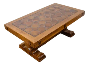 Mid Century Modern Coffee Table Oak Tile Large Brutalist Rolling Rustic