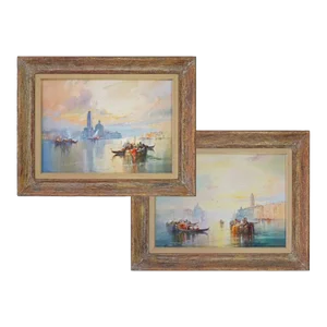 1930s Venice Watercolor Painting Framed Wall Art - a Pair