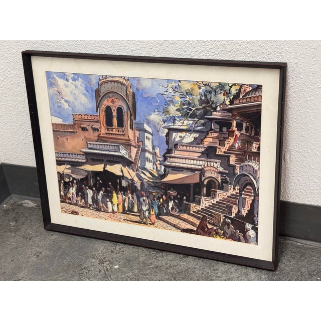 Indian G. D. Thyaga Raj Street Scene, a Bundi Original Watercolor Painting, Circa 1968 For Sale - Image 3 of 12