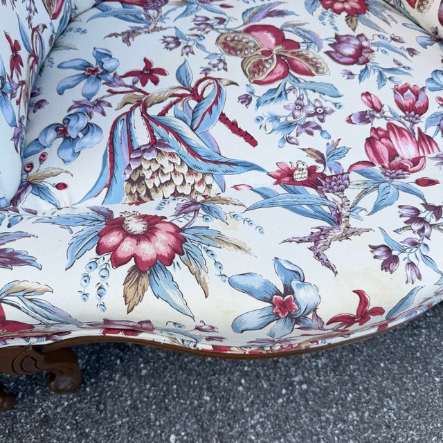 Blue Vintage French Provincial Floral Upholstery Lounge Chairs - Pair For Sale - Image 8 of 10