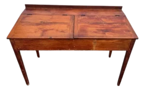 1910s Farmhouse Writing Desk With Two Lift Top Panels for Concealing Storage