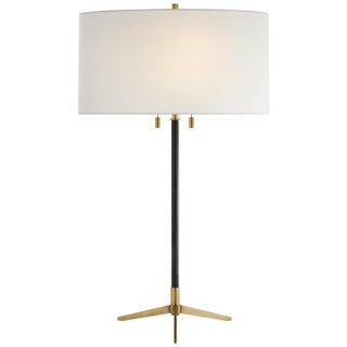Thomas O'Brien by Visual Comfort Signature Caron Table Lamp in Bronze and Hand-Rubbed Antique Brass with Linen Shade For Sale