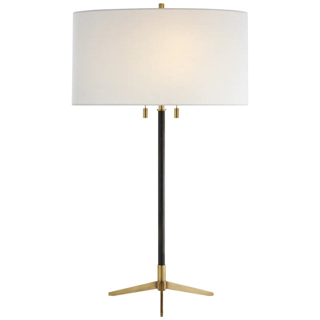 Thomas O'Brien by Visual Comfort Signature Caron Table Lamp in Bronze and Hand-Rubbed Antique Brass with Linen Shade For Sale