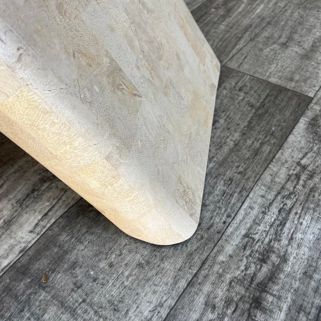 Post Modern Tessellated Mactan Stone Rounded X-Shape Base Side Table. C 1980s For Sale - Image 11 of 17