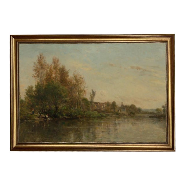 "On the Banks of the River" Contemporary Landscape Reproduction Print on Canvas, Framed 33.5 X22.5 For Sale