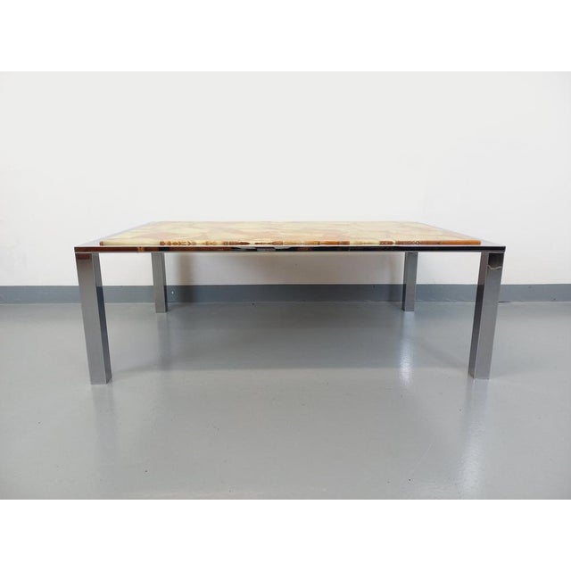 Gray Large Vintage Coffee Table in Chrome Metal, Yellow Onyx Type and Resin, 1970s For Sale - Image 8 of 15