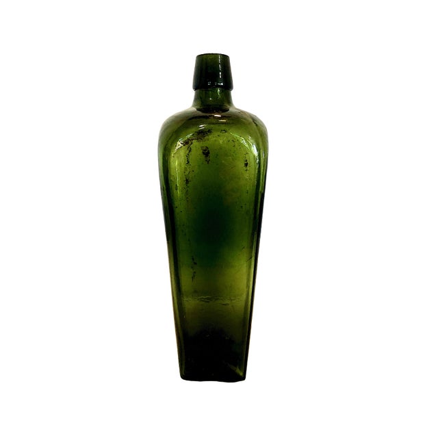 Olive 19th-Century Three-Piece Dark Green “Case Gin” Glass Bottle Collection For Sale - Image 8 of 9