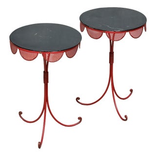 French Red and Black Tripod Gueridon Tables in the style of Emilio Terry, 1950s, Set of 2 For Sale