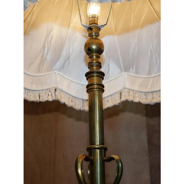 Antique Art Nouveau Brass Height Adjustable Standing Floor Lamp with Sculptured Frame For Sale - Image 9 of 18