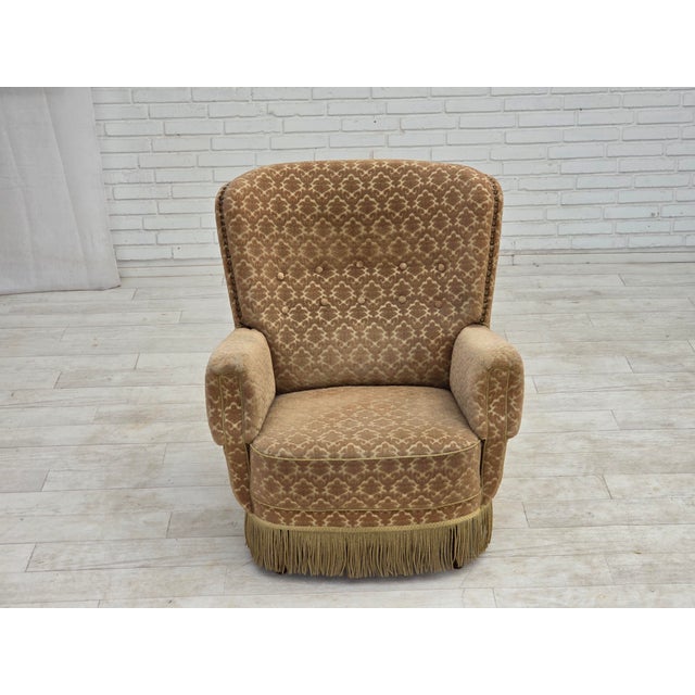 Danish Lounge Chair in Velour and Beech, 1960s For Sale - Image 4 of 15