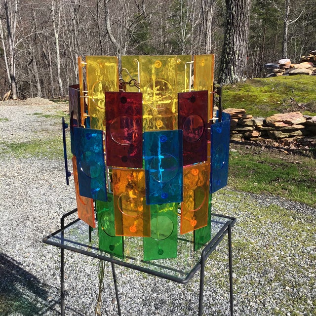 1960s Mid Century 5 Tier Lucite Panel Light Swag Multicolor Hanging Lamp Chandelier 1960’s For Sale - Image 5 of 13