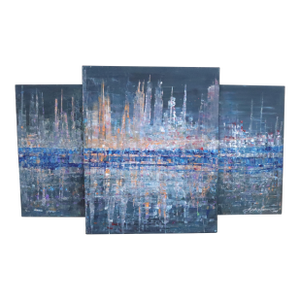 Abstract Oil on Canvas Evening Cityscape Painting