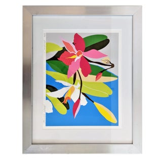 Colorful Orchids Framed Silkscreen Print For Sale