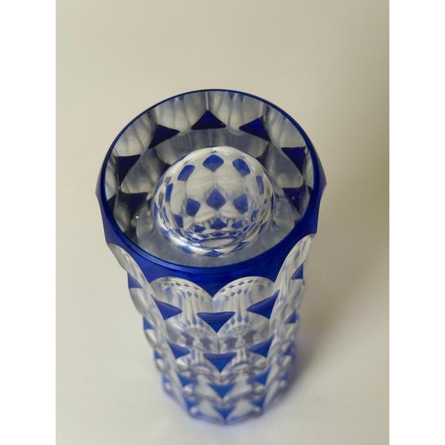 Art Deco Blue Overlay Cut Crystal Vase by Carl Meltzer for Haida, 1915 For Sale - Image 14 of 18
