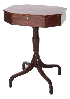 Antique Sheraton Federal Mahogany Spider Leg Lift-Top Sewing Stand C1820
