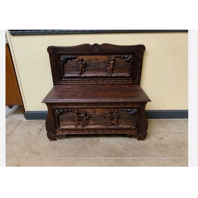 1930s Antique Breton Bench with Shoe Cabinet, 1930 For Sale - Image 5 of 8