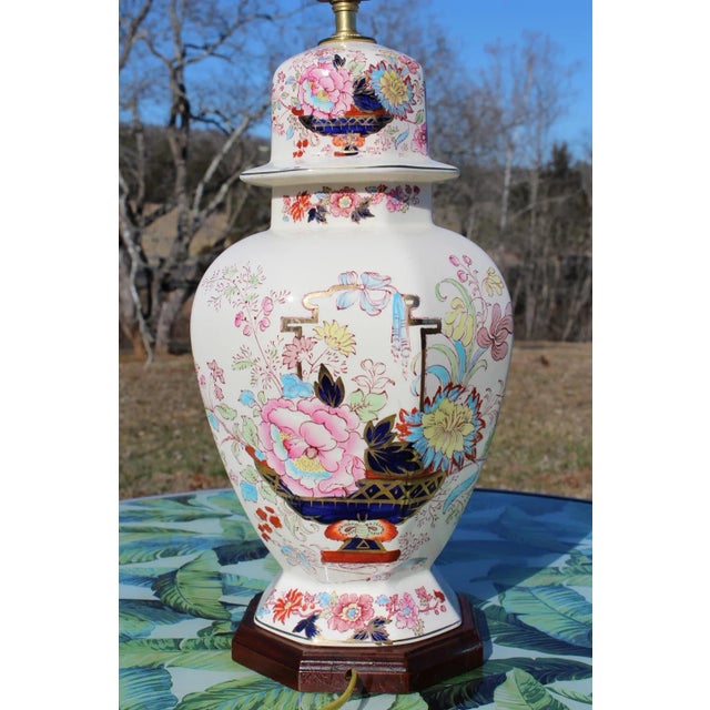 Traditional Vintage Mason's Ironstone Lamp in the Brocade Pattern For Sale - Image 3 of 12