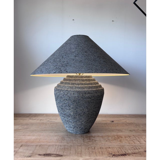 An exceptionally striking large-scale table lamp constructed from corrugated cardboard/paper-based material, with a...