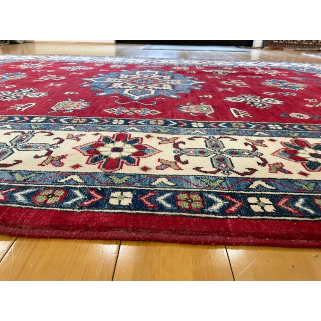 Tribal Hand Knotted Fine Wool Kazak Rug | Vintage Tribal Caucasian Area Rug | 74" X 109" For Sale - Image 3 of 10