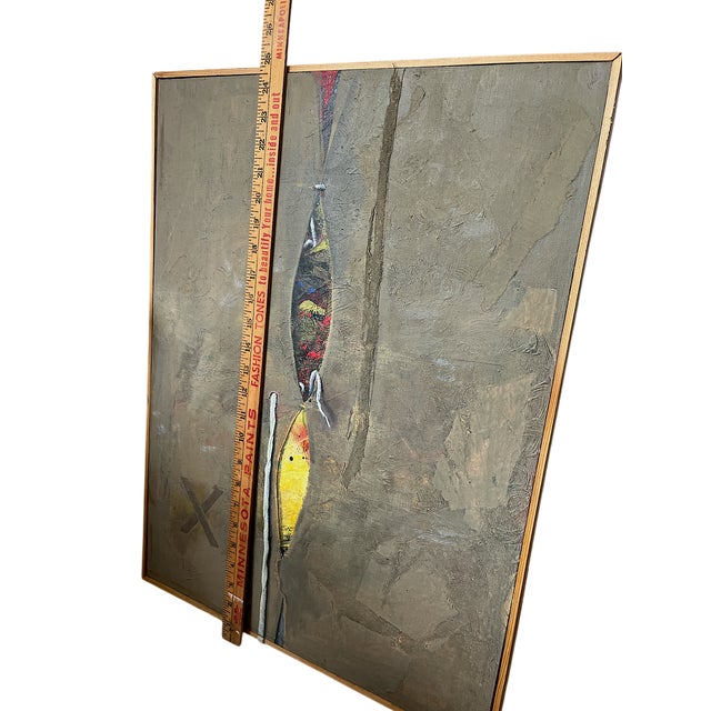 Modern Abstract Mixed Media Painting With Trompe l'Oeil Details, Earth-Toned Textural Composition With Hidden Figures, Framed For Sale - Image 9 of 11