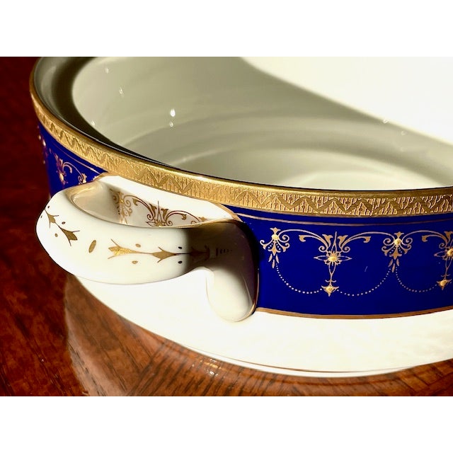 Ceramic 1980s Royal Worcester Imperial Bone China 22 Karat Raised Gold Blue Vegetable Tureens 2 Lids - 1 For Sale - Image 7 of 8