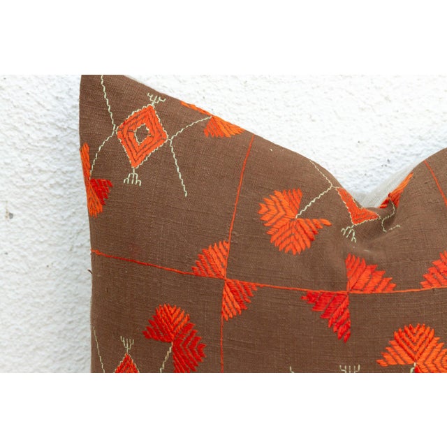 Tribal Village Flowers, Antique Phulkari Pillow Cover For Sale - Image 3 of 6