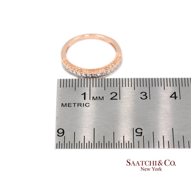 14k (585) Rose Gold Natural Diamond Milgrain Engraved Band Ring Size 6 For Sale - Image 11 of 11