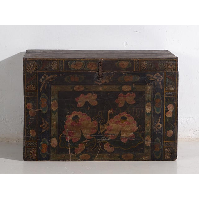 Antique Opera Chest with Lotus Flowers, China, 1900s For Sale - Image 5 of 10