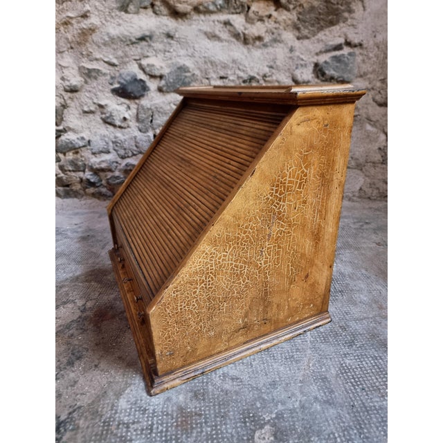 Antique Optician's Table Display Cabinet in Walnut with Roll Top, France, Early 1900s For Sale - Image 16 of 18