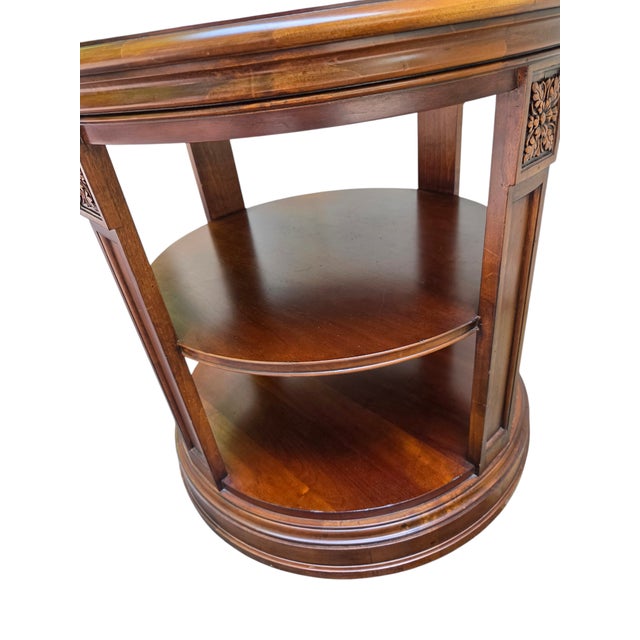 Brown 1990s Ethan Allen Newport Banded Round Drum Lamp End Table Pedestal Side For Sale - Image 8 of 15