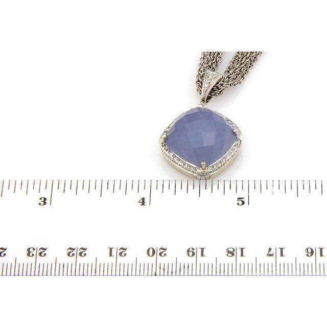 Mid 20th Century Mid 20th Century Rina Limor 18k White Gold Chalcedony Diamond Pendant Chain Necklace For Sale - Image 5 of 7