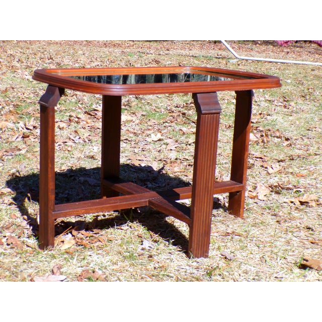 Art Deco Vintage Art Deco Mirror Top End Table Solid Walnut Petite Coffee Table For Sale - Image 3 of 14