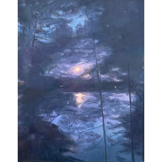 Moon Landscape Original Oil Painting by Michelle Farro For Sale