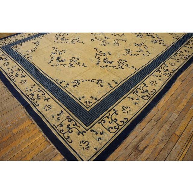 Tan Marvelous Tan and Blue Color With Florid Design Antique Chinese Peking Rug For Sale - Image 8 of 12