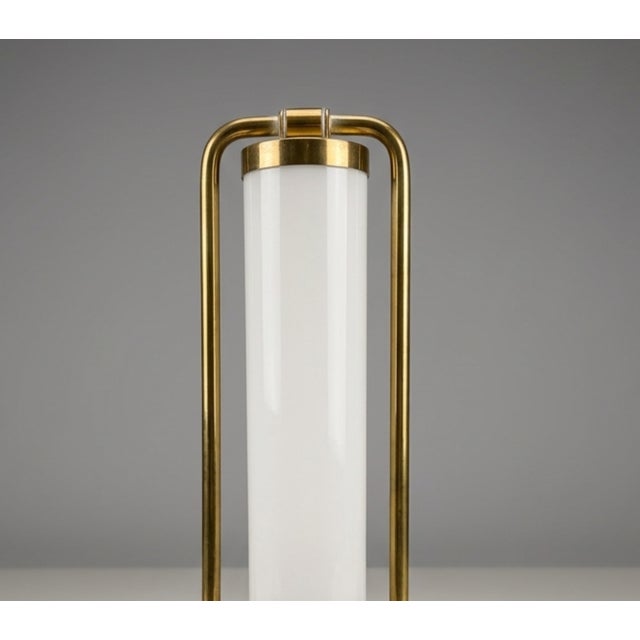 1930s Bauhaus Table Lamp in Brass & Opaline Glass, Czech Republic, 1930s For Sale - Image 5 of 8